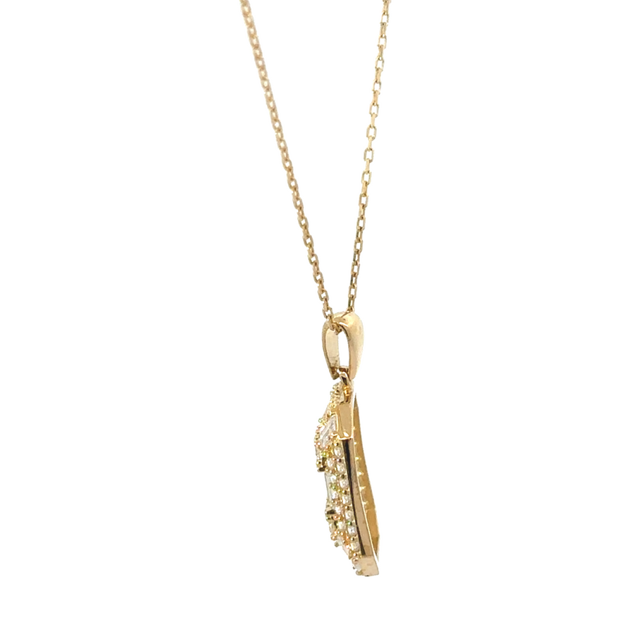 Adjustable 14k gold necklace laid flat to show clasp and full length