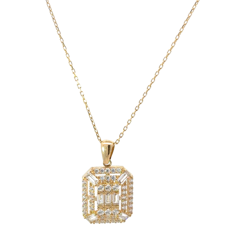 14k gold necklace displayed on a neutral background with soft lighting