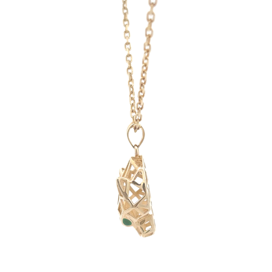 Model wearing the 14k gold necklace adjusted to 19 inches, styled with casual attire