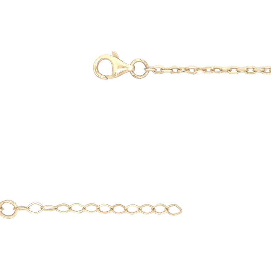 Side view of 14k gold necklace showing the adjustable clasp and sleek design
