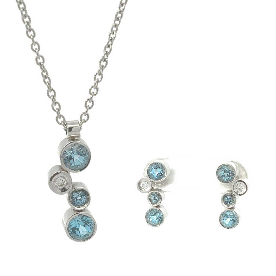 14k gold necklace and earrings set with diamond accents