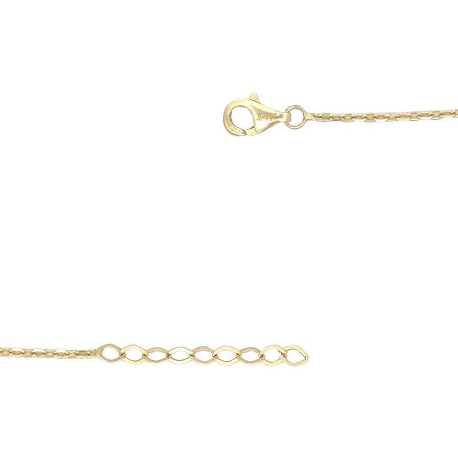Adjustable clasp of gold necklace shown from rear view