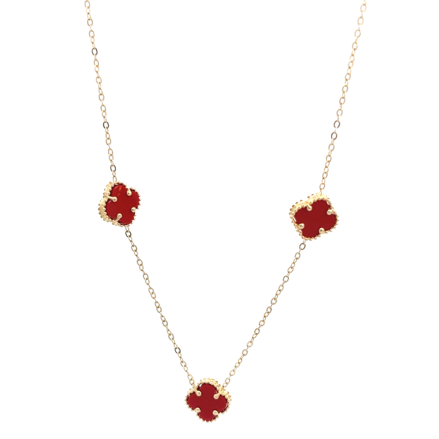 14k gold necklace with five small red accents