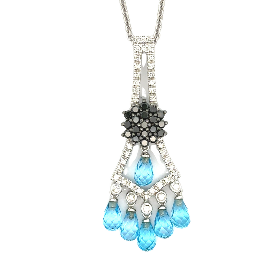 14k gold necklace with black/blue stone and diamond accents