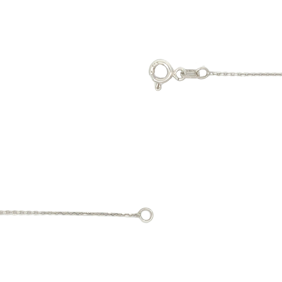 Overhead flat-lay of necklace showing full chain and pendant