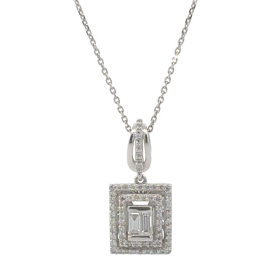 14k gold necklace with cuadra pendant and diamonds on white background