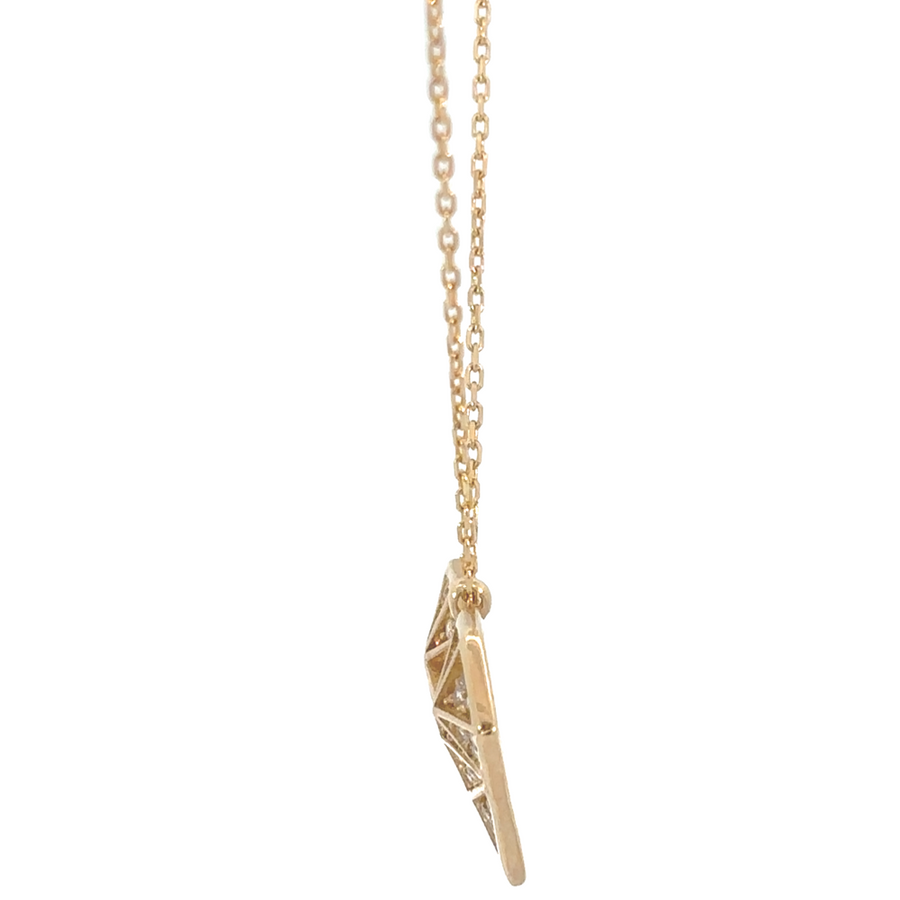 Elegant woman wearing the adjustable 14k gold necklace with CZ stones