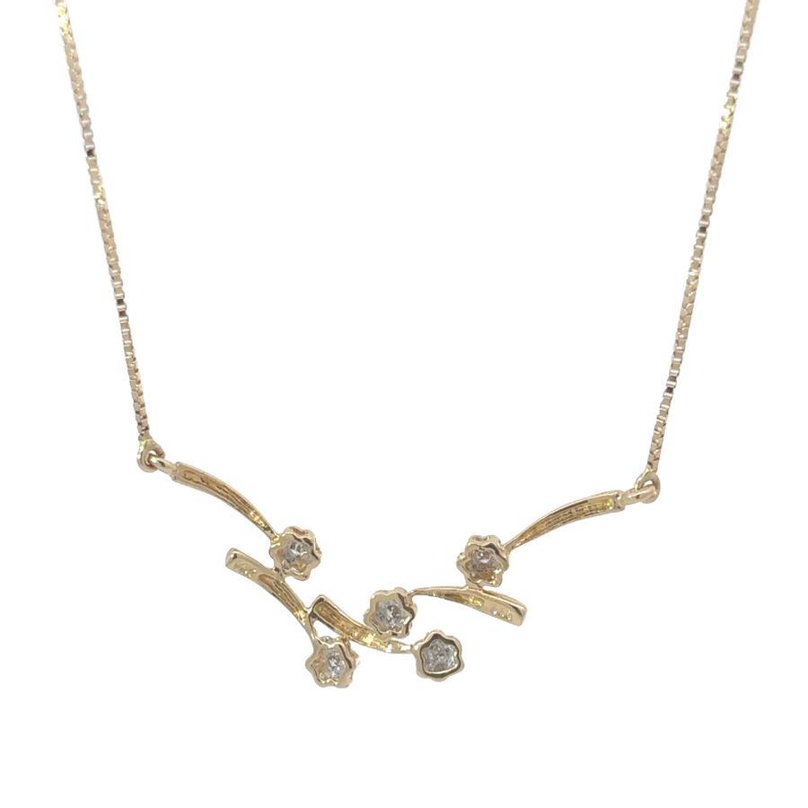 Minimalist diamond gold necklace on white background