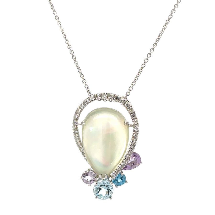 14k gold diamond necklace on white background