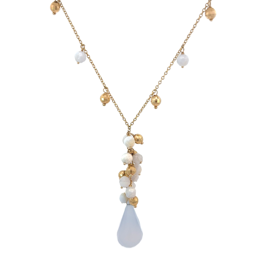 14k gold necklace with centerpiece and decorative beads