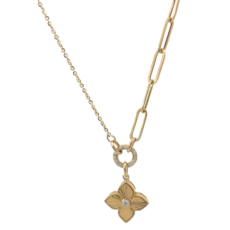 14k gold necklace with elegant pendant, adjustable at 18-19 inches