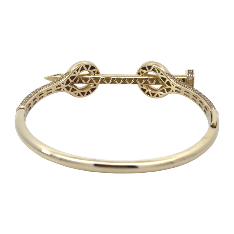 Large size 14k gold open bangle with shimmering cubic zirconia