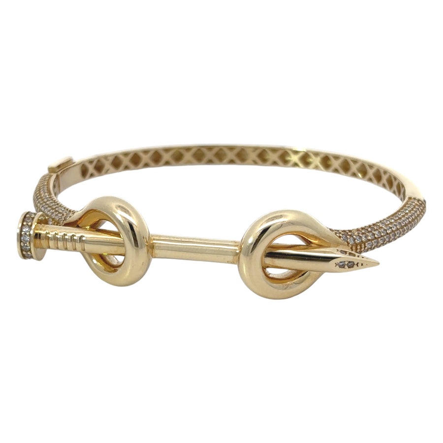 14k gold open bangle with sparkling cubic zirconia stones