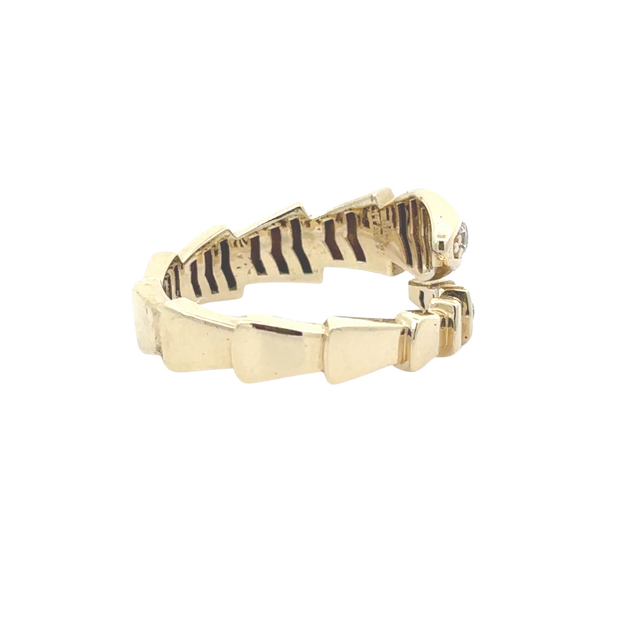 Side view showcasing the open band design of the 14k gold ring