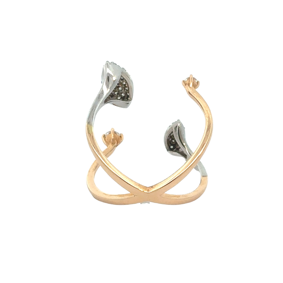 Model wearing two-tone diamond open ring on finger