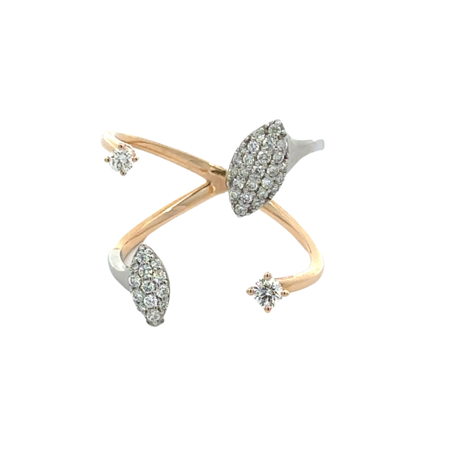 14k gold open ring with two-tone finish and diamonds