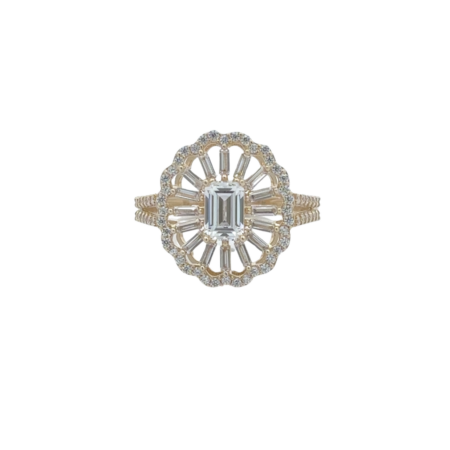 14k gold ring with oversized oval cubic zirconia centerpiece