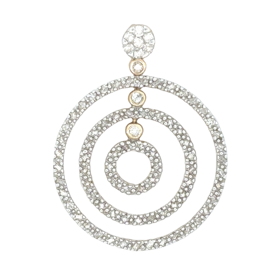 Close-up of diamond-accented multi-circle 14k gold pendant for women