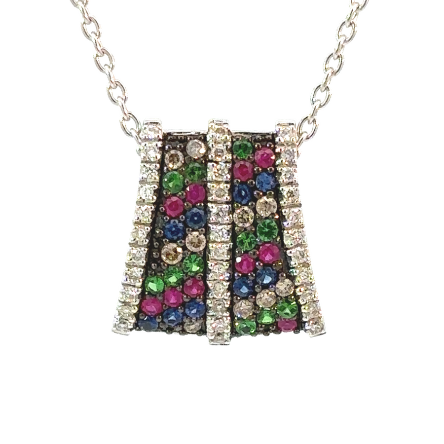 14k gold pendant with colorful multi-stones and diamond accents