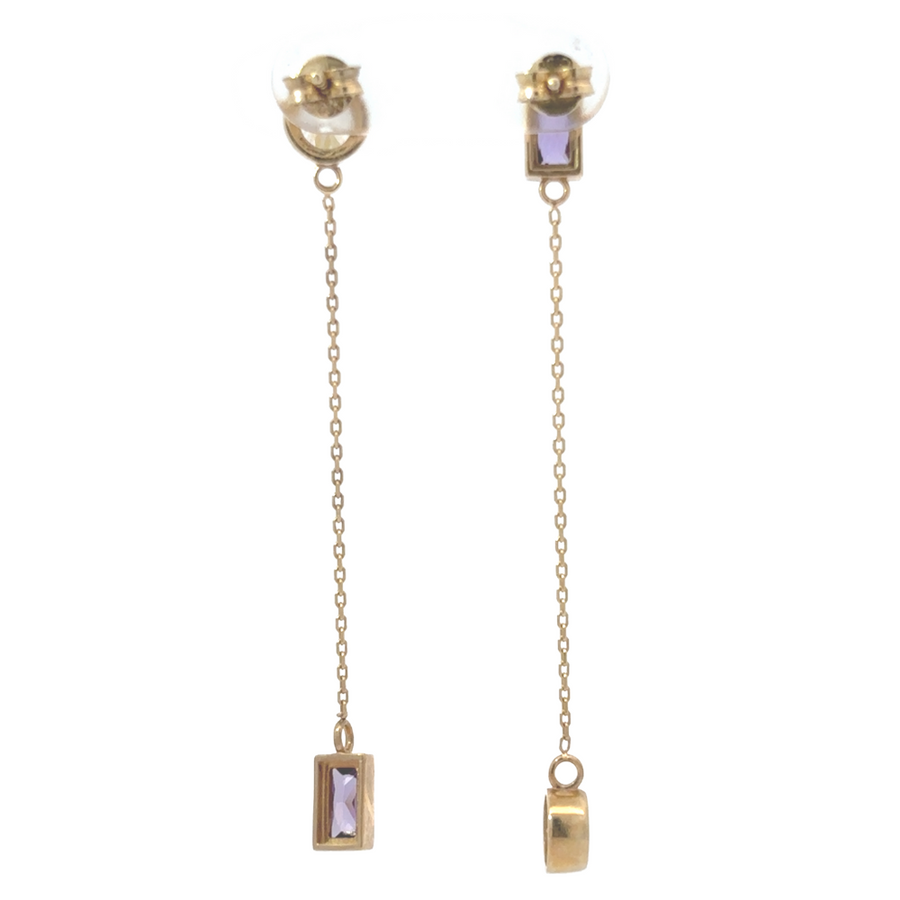 14k Gold Rectangle CZ Violet Earrings perfect for any occasion