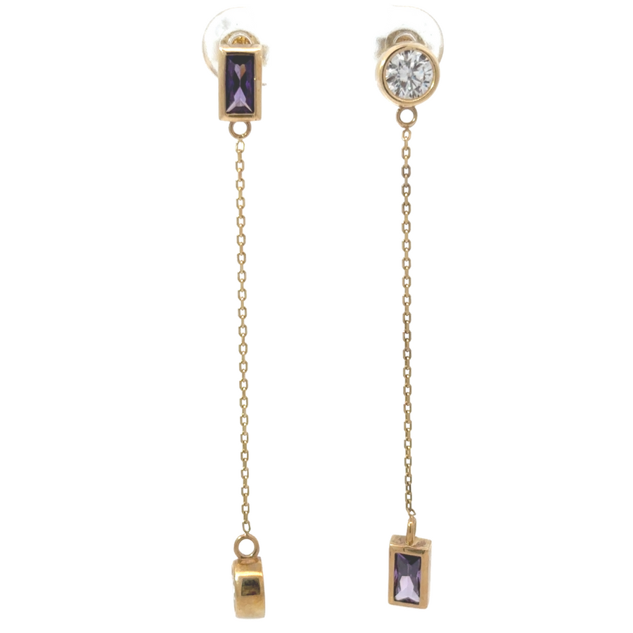 14k Gold Rectangle CZ Violet Earrings – Elegant and Chic