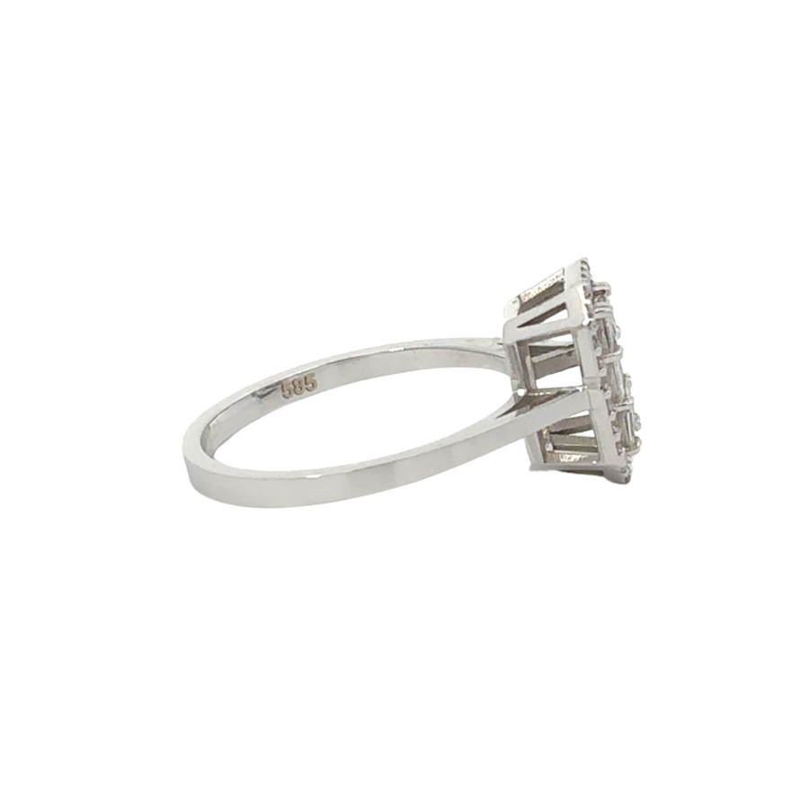 Side view of sleek rectangular 14k gold ring with 2.40 CT of diamonds