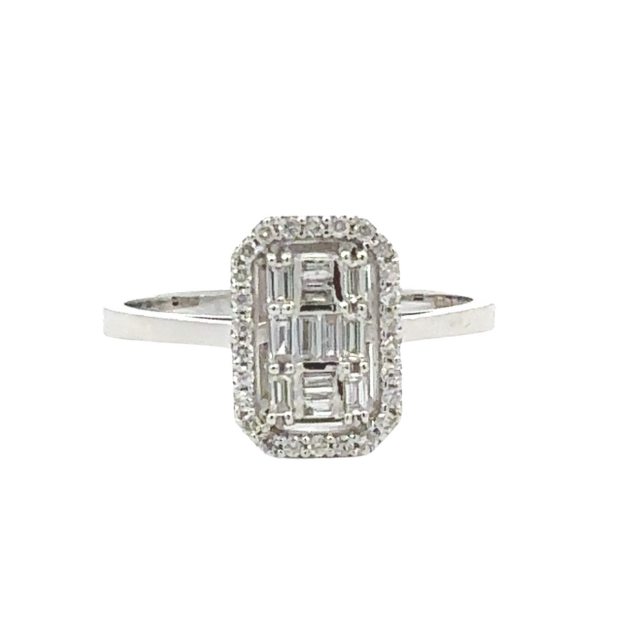 Elegant 14k gold ring with dazzling 2.40 CT diamond arrangement, displayed on neutral fabric