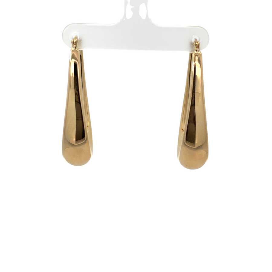 14k gold rectangular drop earrings on a white background