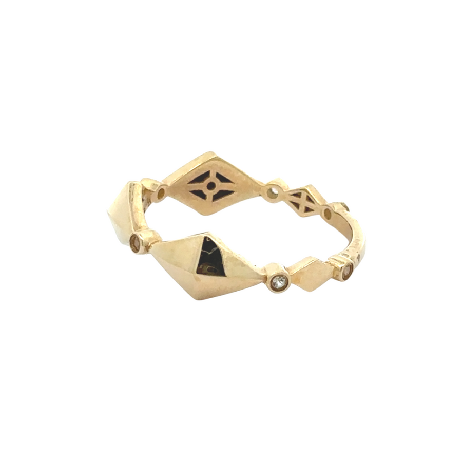 Elegant 14k gold women's ring with geometric rhombus pattern and cubic zirconia accents