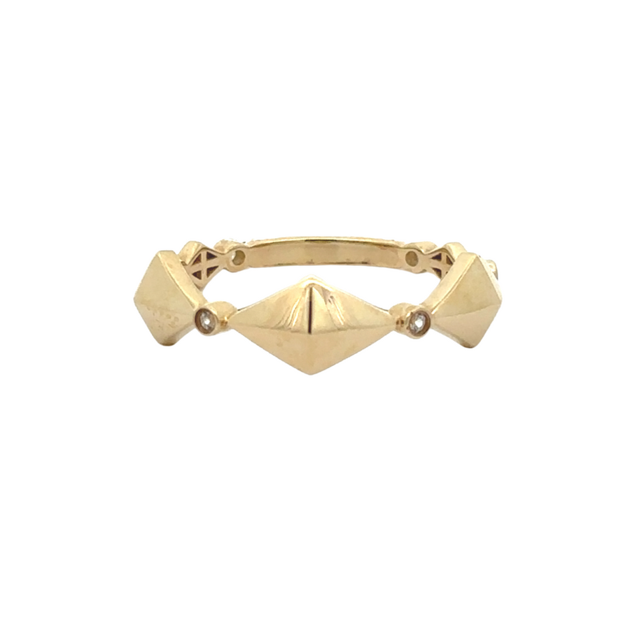 14k gold rhombus band ring with cubic zirconia stones, modern design for women