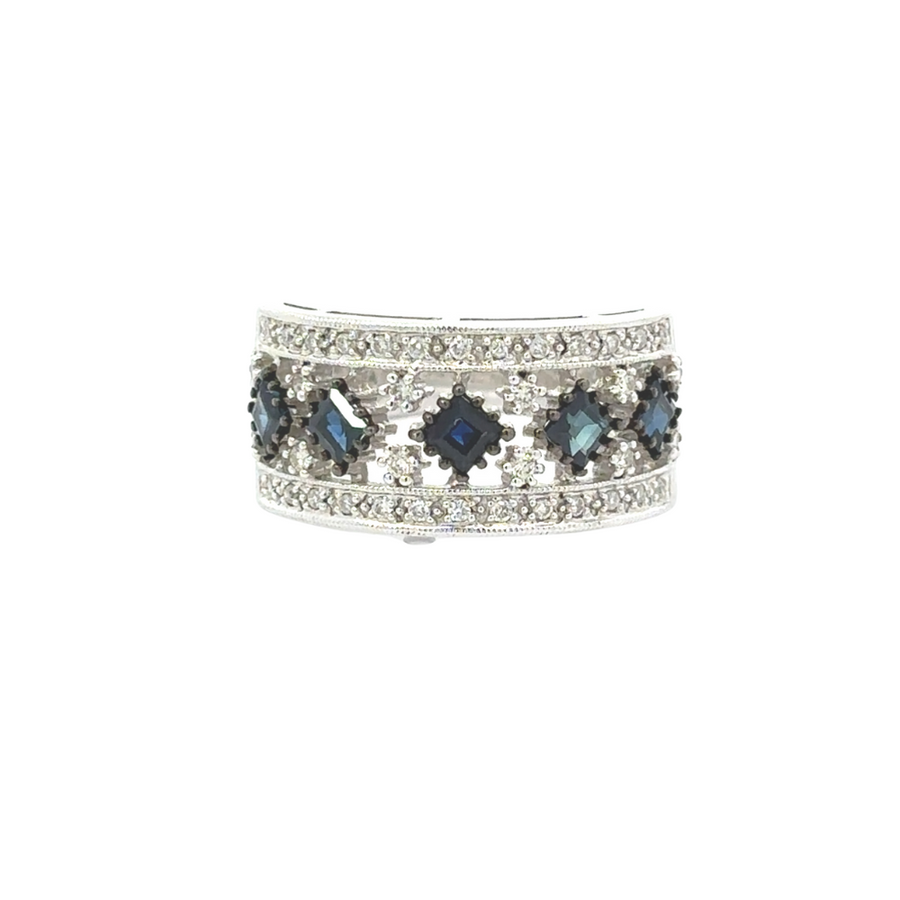 Size 7 gold ring paired with sapphire and diamond earrings