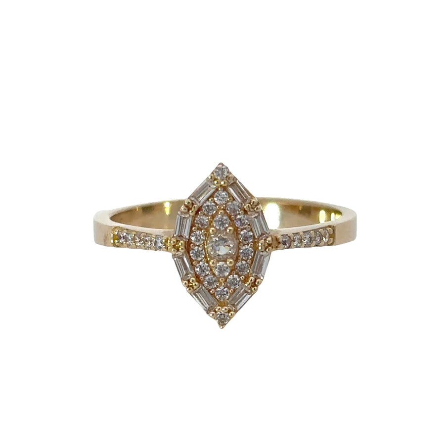 Elegant women’s 14k gold ring displayed on white background