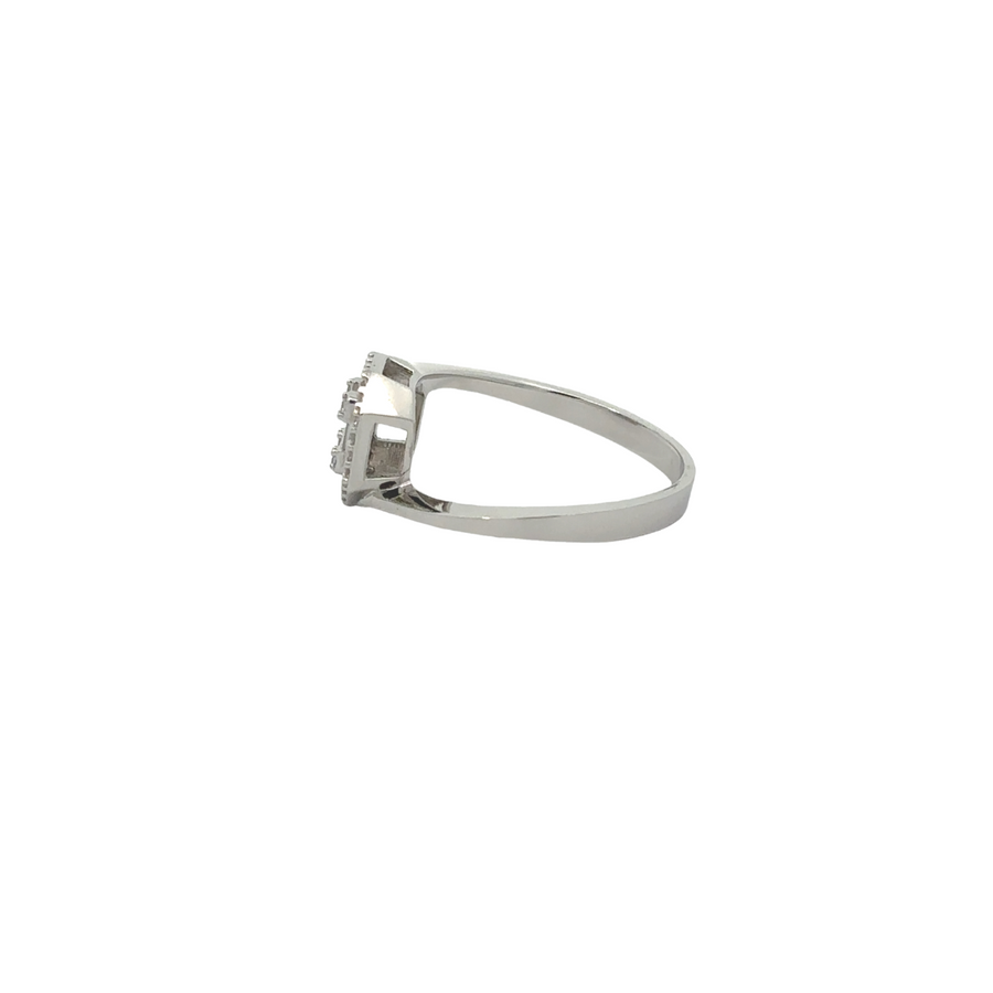 Close-up of radiant 14k gold ring fully covered in CZ stones