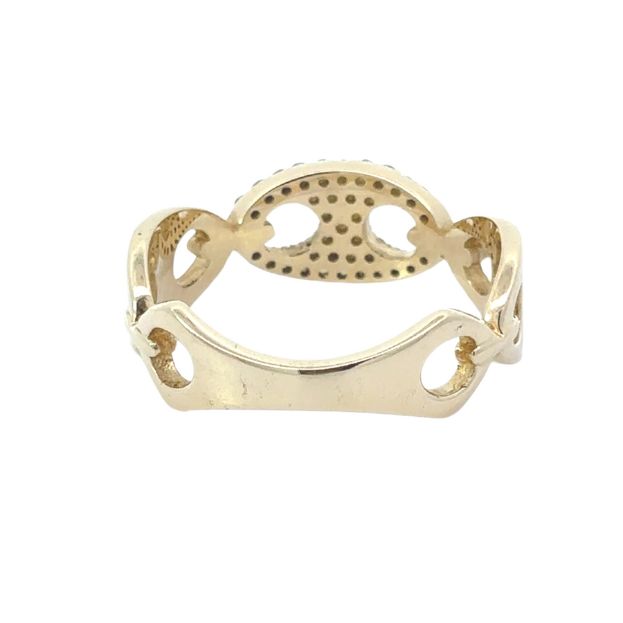 14k gold CZ ring worn on a woman's hand for scale and fit