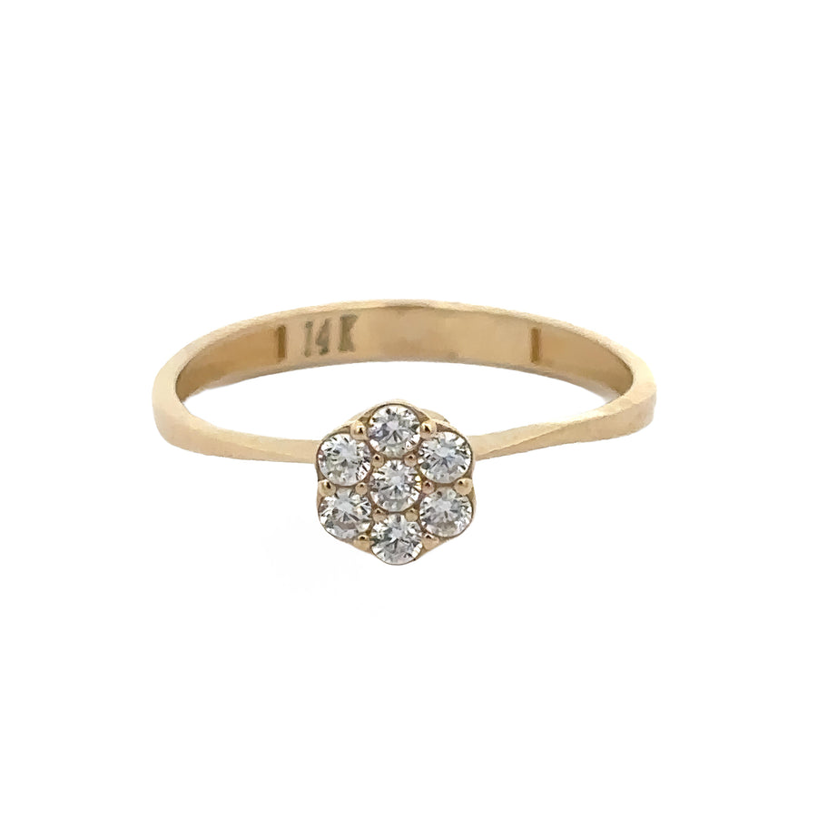 Close-up of 14k gold solitaire ring with cubic zirconia