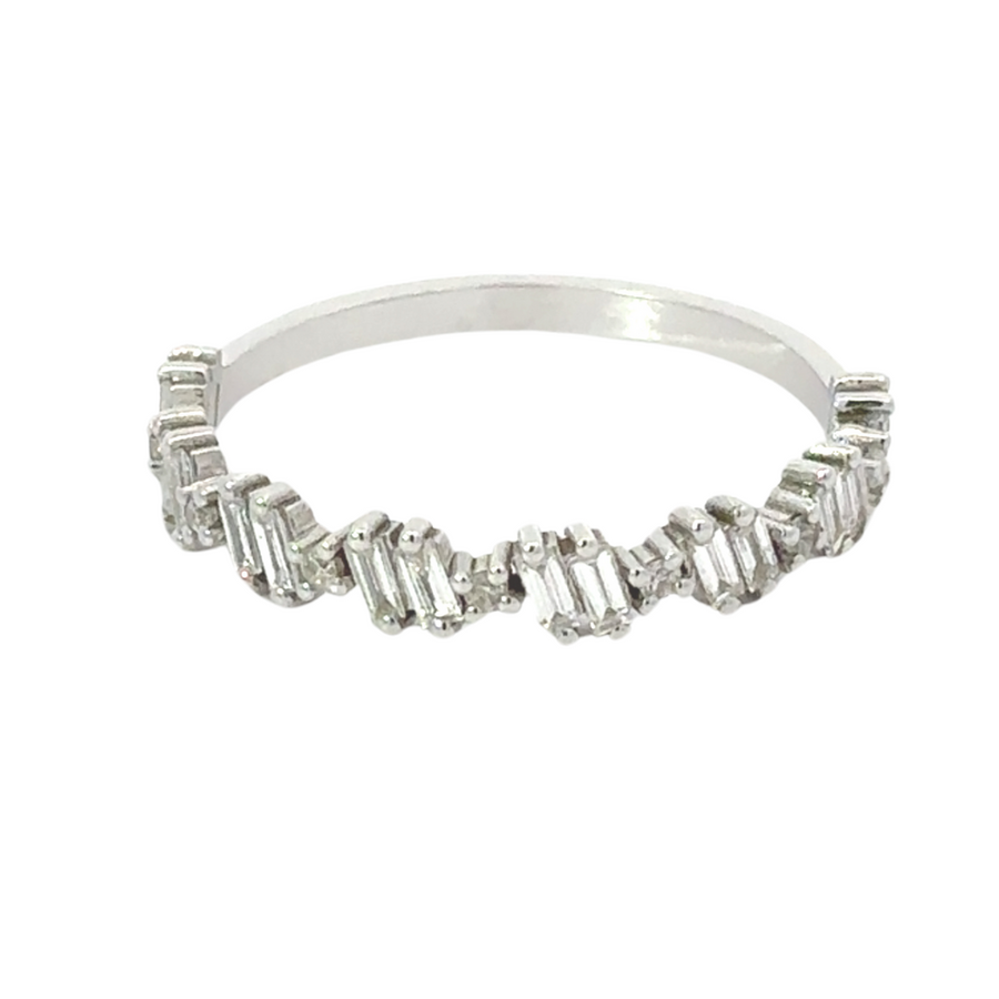 14k gold ring with diamond inserts on white background
