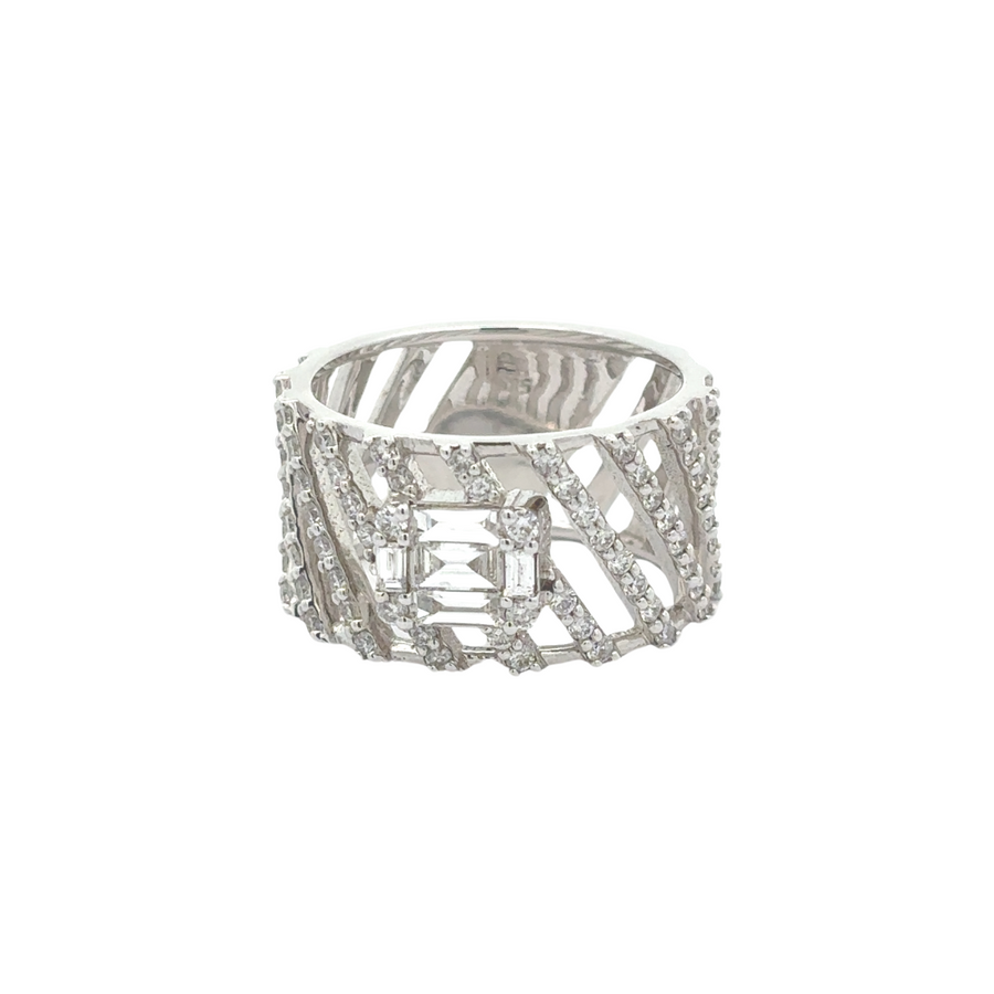 14k gold ring with diamonds on white background