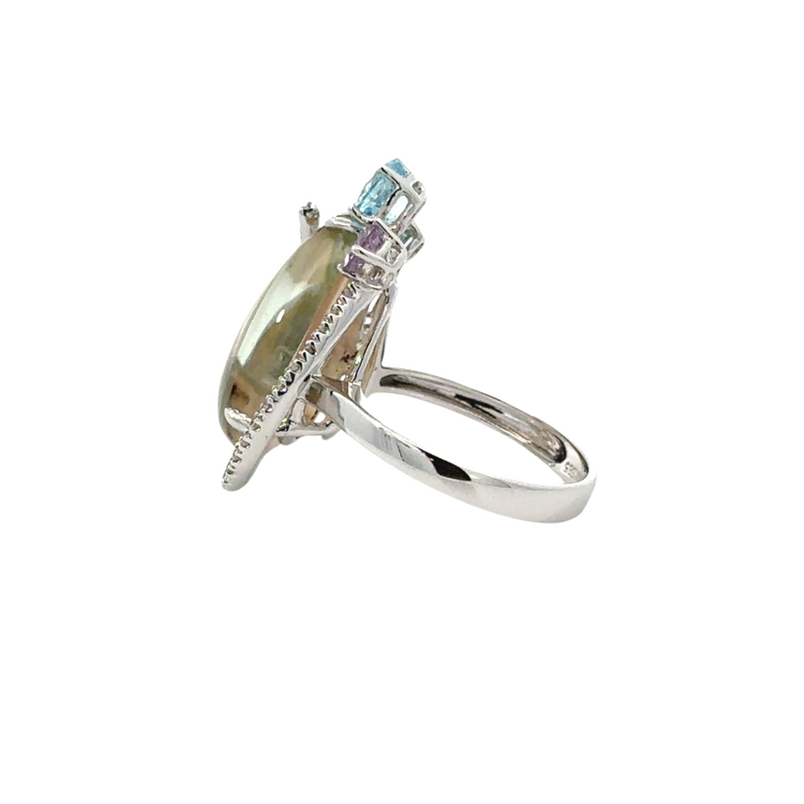 Close-up of brilliant-cut diamond ring for women