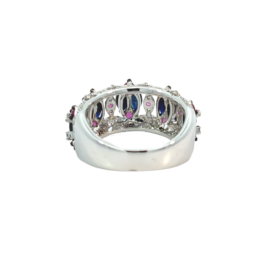Side view of gold ring with delicate diamond inlays