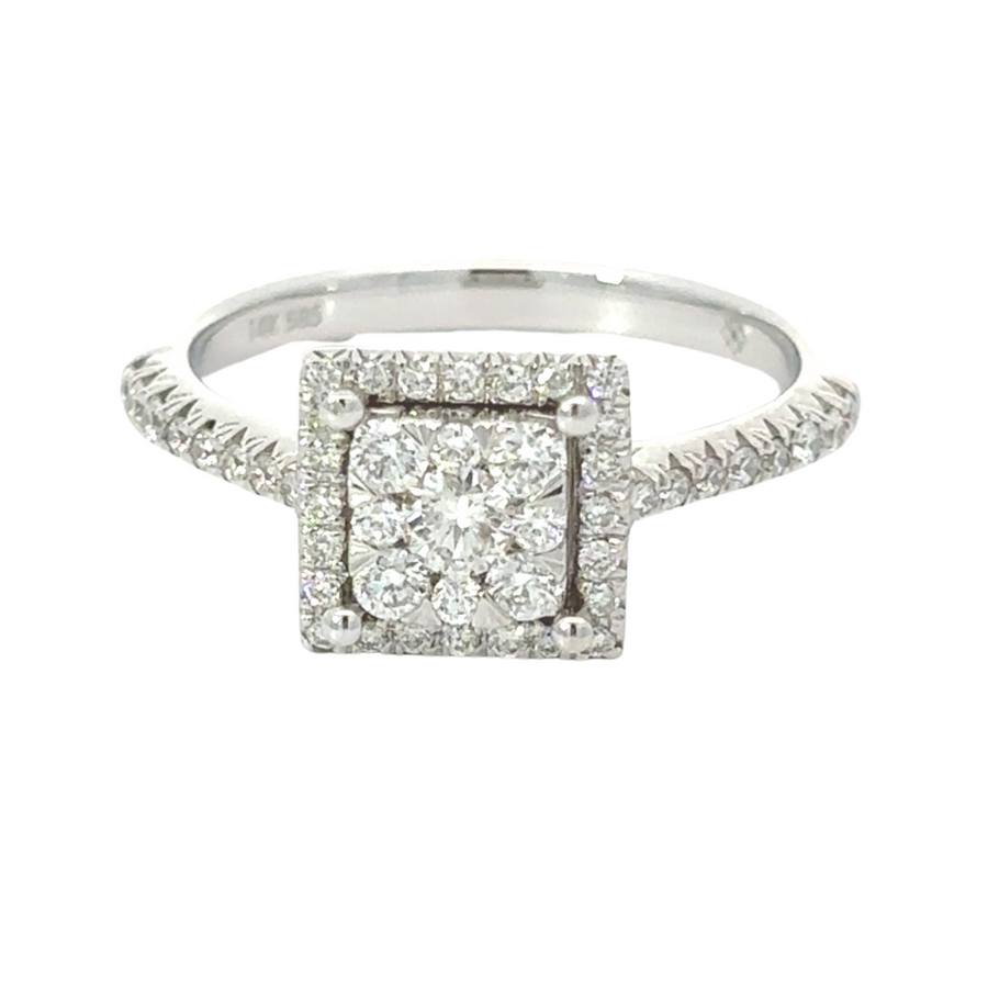 Close-up of 14k gold ring with sparkling diamonds size 6.5