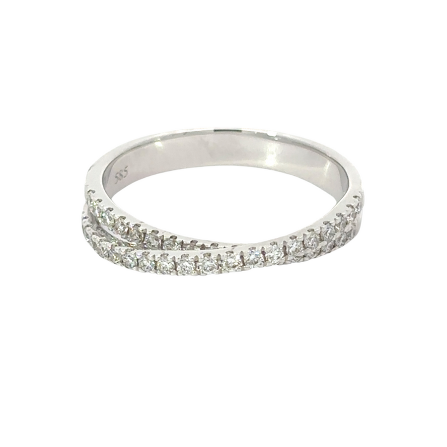 Close-up of 14k gold ring with diamonds and cubic zirconia size 7
