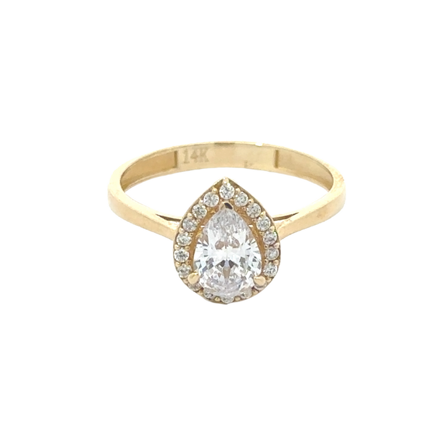 14k gold ring with drop-shaped cubic zirconia, size 6