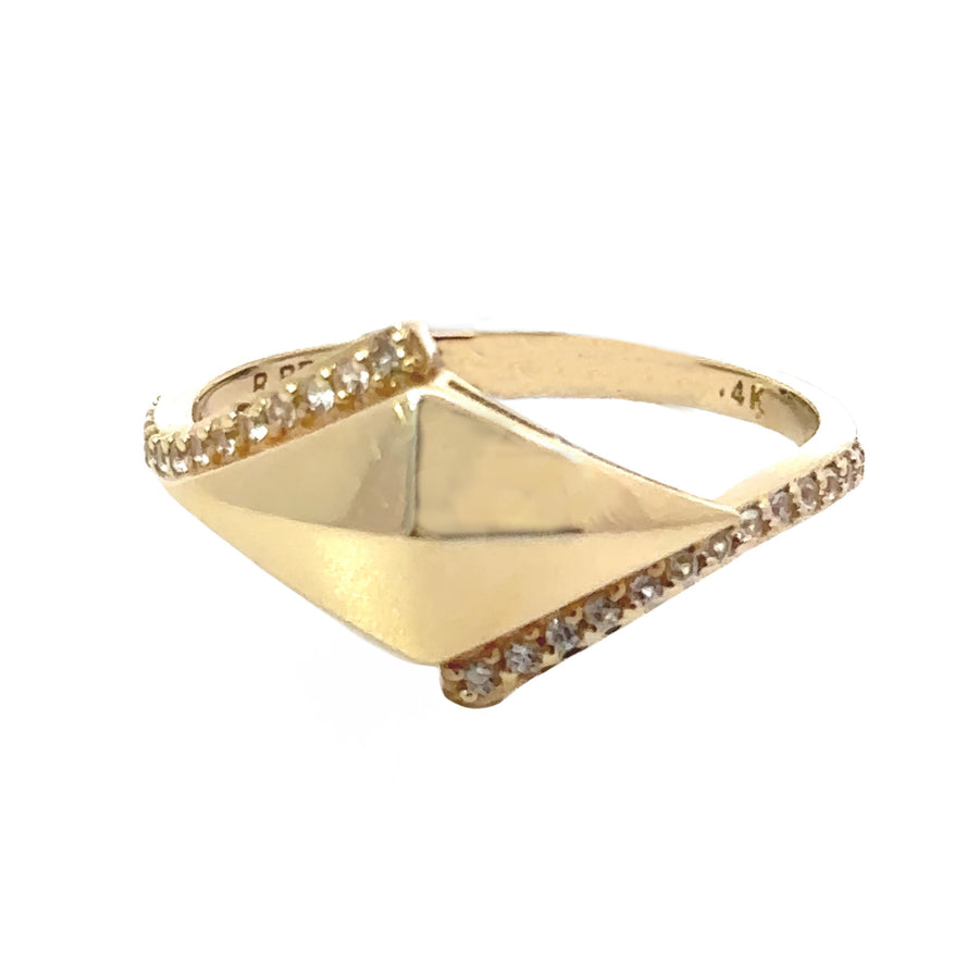 Close-up of CZ accents on a gold ring for women