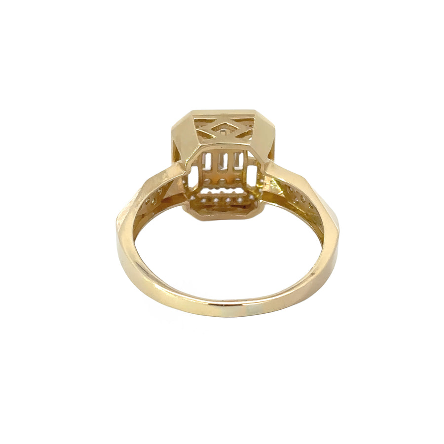 Elegant 14k gold ring featuring geometric CZ design for women