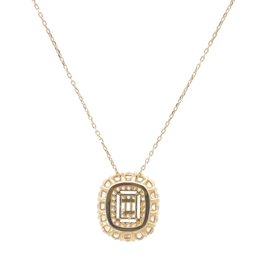 Elegant model wearing the 14k gold earrings with square pendant design
