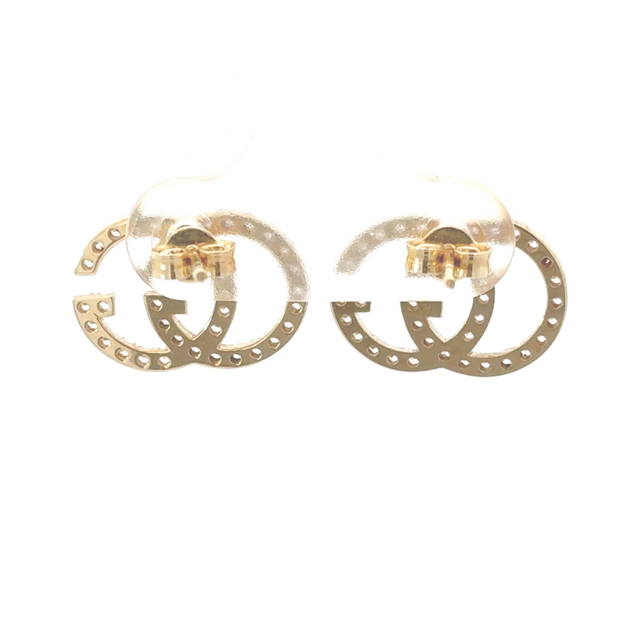 14k gold earrings with CZ shown in soft gift box with ribbon