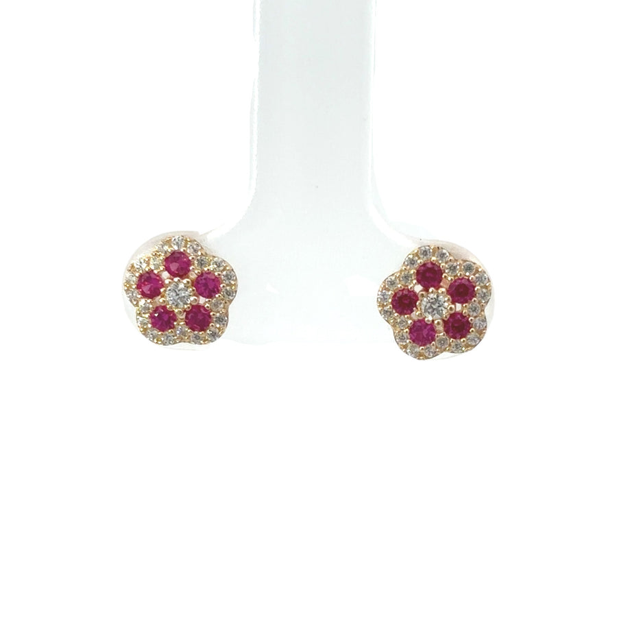 14k gold baby flower stud earrings with CZ center