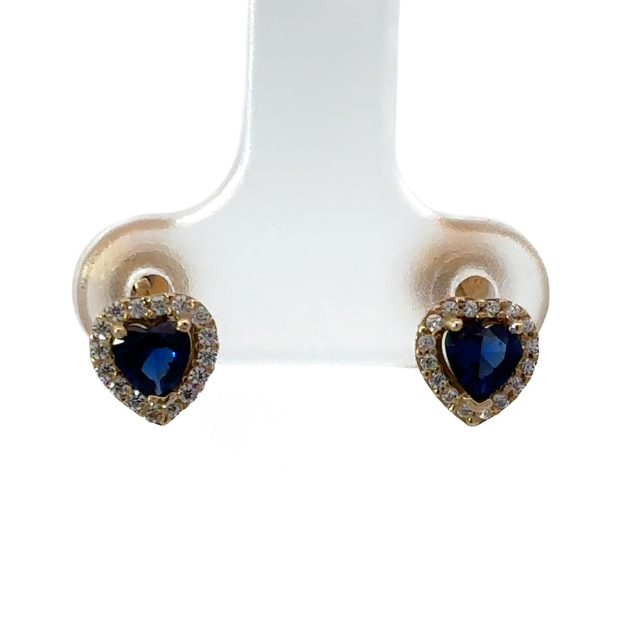 Baby gold stud earrings with sparkling cubic zirconia hearts