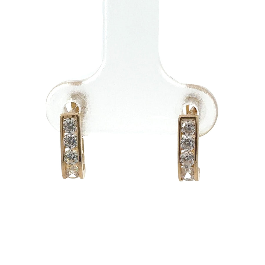 14k gold small solid earrings with center cubic zirconia
