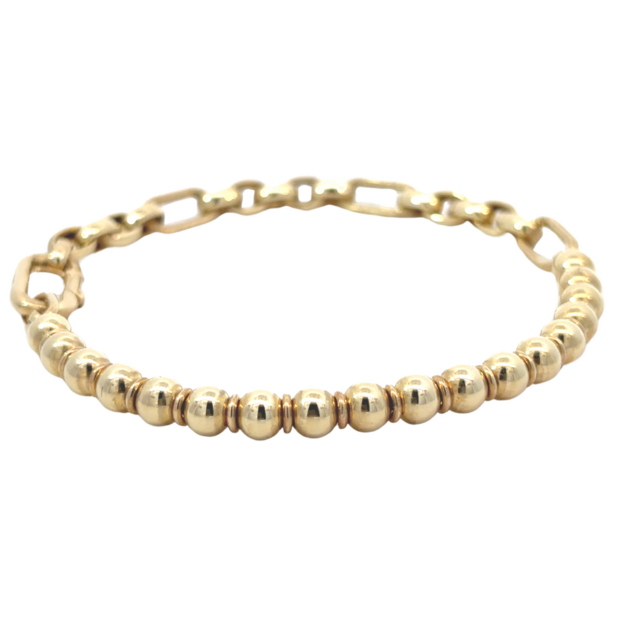 14k Gold bracelet with solid link and ball design – unisex